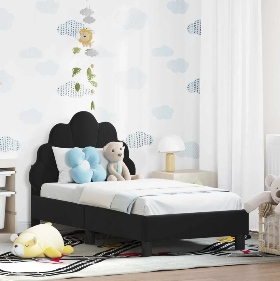 vidaXL Peuterbedframe met hoofdbord Zwart 70 x 140 cm Fluweel