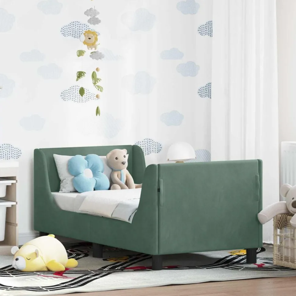 vidaXL Peuterbedframe met hoofdbord Zeegroen 70 x 140 cm Fluweel