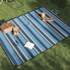 vidaXL Picknickkleed opvouwbaar gestreept 200x150 cm fluweel blauw wit