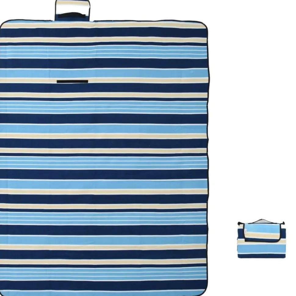 vidaXL Picknickkleed opvouwbaar gestreept 200x150 cm fluweel blauw wit