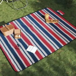 vidaXL Picknickkleed opvouwbaar strepen 200x150 cm fluweel blauw rood