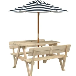 vidaXL Picknicktafel voor 4 kinderen met parasol massief vurenhout