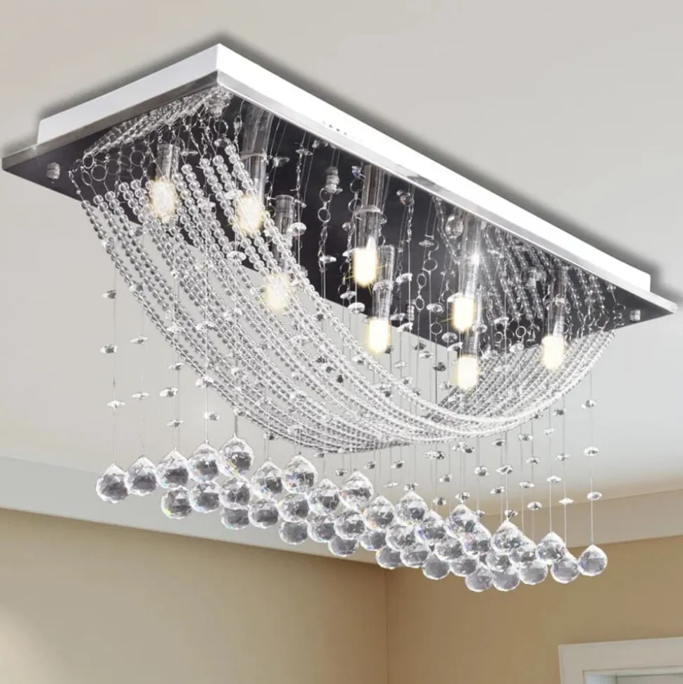 vidaXL Plafondlamp met glinsterende glas kristallen kralen 8xG9 29 cm