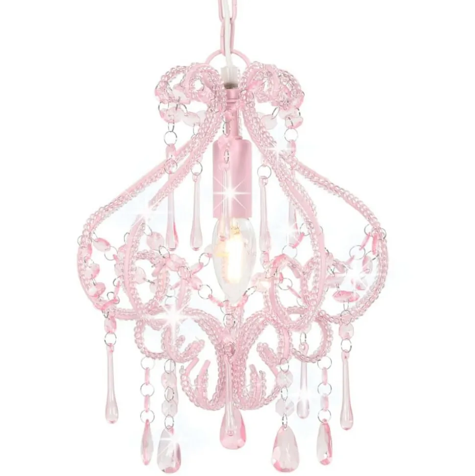 vidaXL Plafondlamp met kralen rond E14 roze