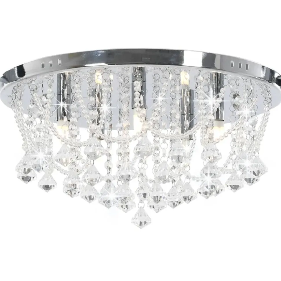 vidaXL Plafondlamp met kristallen kralen rond 4xG9 zilverkleurig