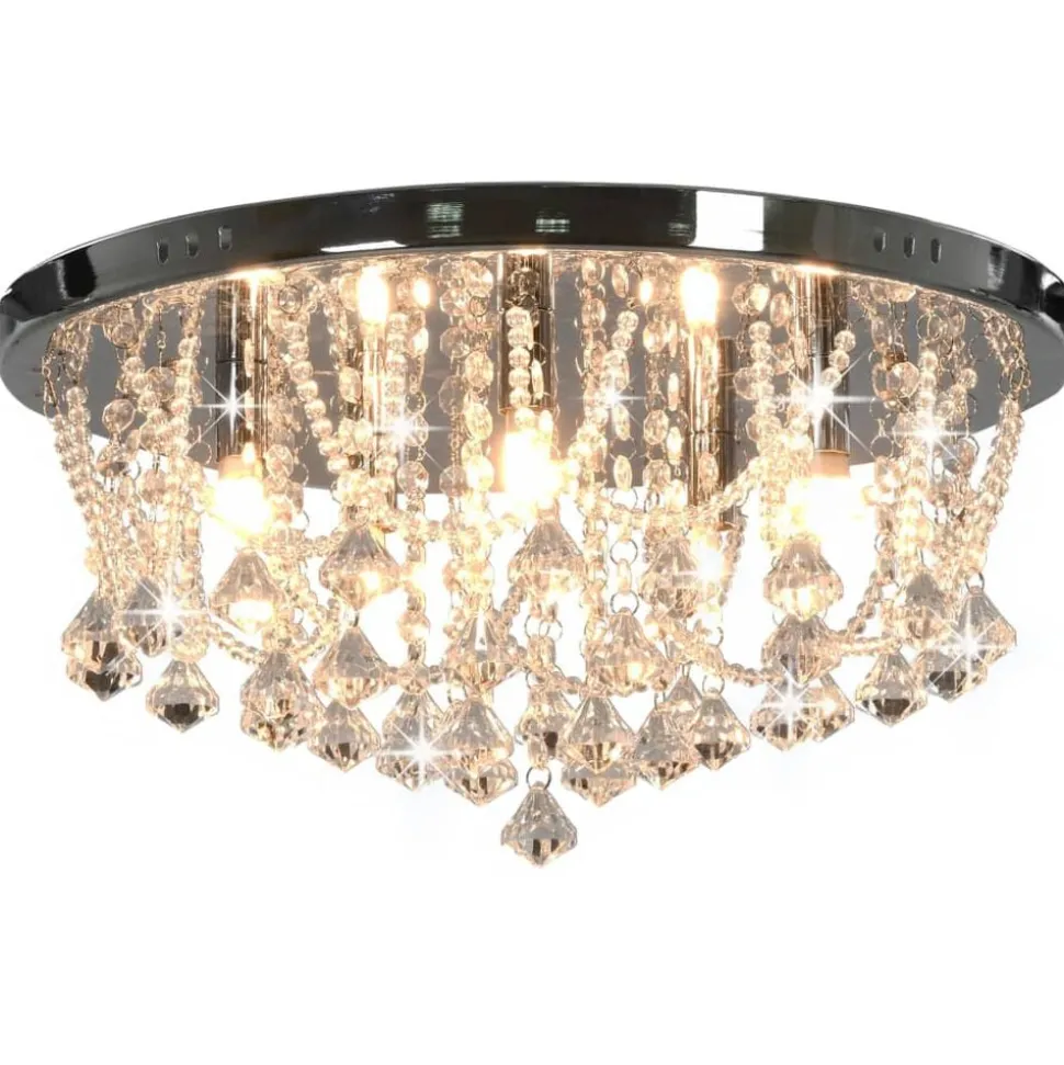 vidaXL Plafondlamp met kristallen kralen rond 4xG9 zilverkleurig