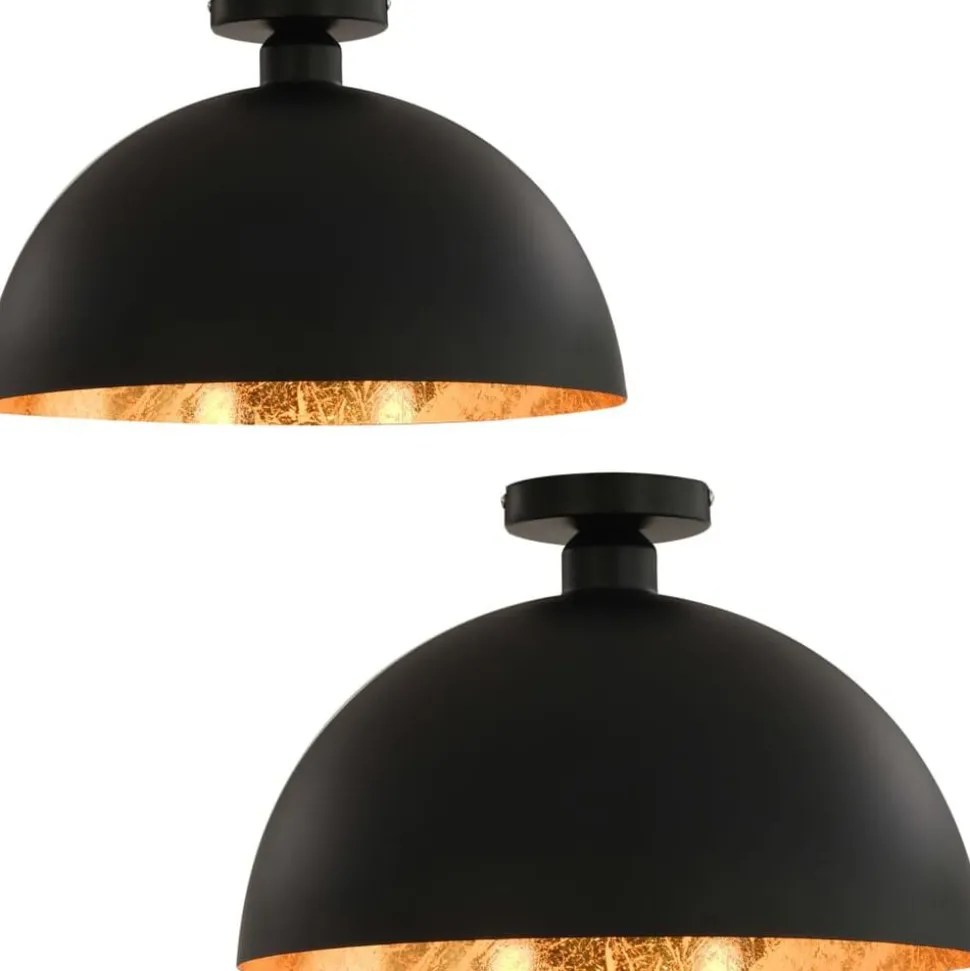 vidaXL Plafondlampen 2 st halfrond E27 zwart en goudkleurig