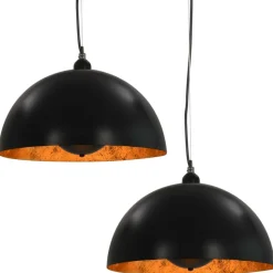 vidaXL Plafondlampen 2 st halfrond E27 40 cm zwart en goudkleurig