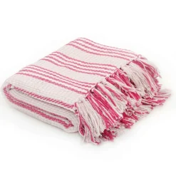 vidaXL Plaid strepen 125x150 cm katoen roze en wit