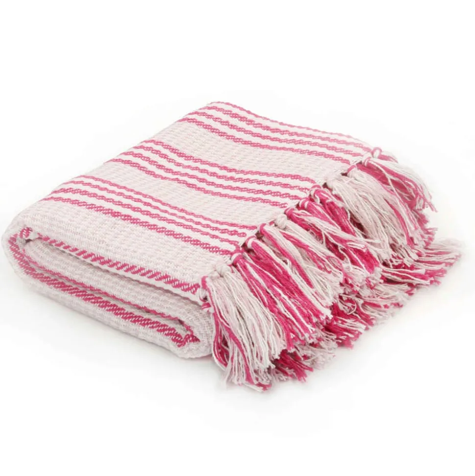vidaXL Plaid strepen 125x150 cm katoen roze en wit