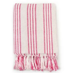 vidaXL Plaid strepen 125x150 cm katoen roze en wit