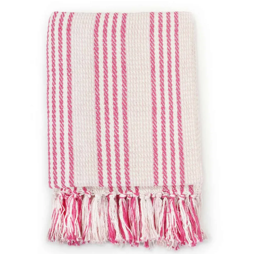 vidaXL Plaid strepen 125x150 cm katoen roze en wit