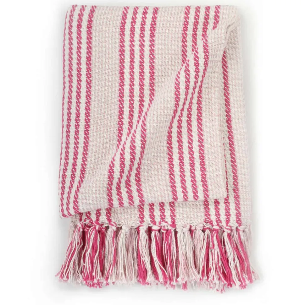 vidaXL Plaid strepen 125x150 cm katoen roze en wit