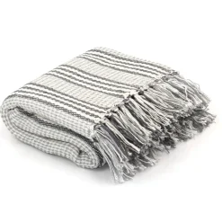 vidaXL Plaid strepen 125x150 cm katoen grijs en wit