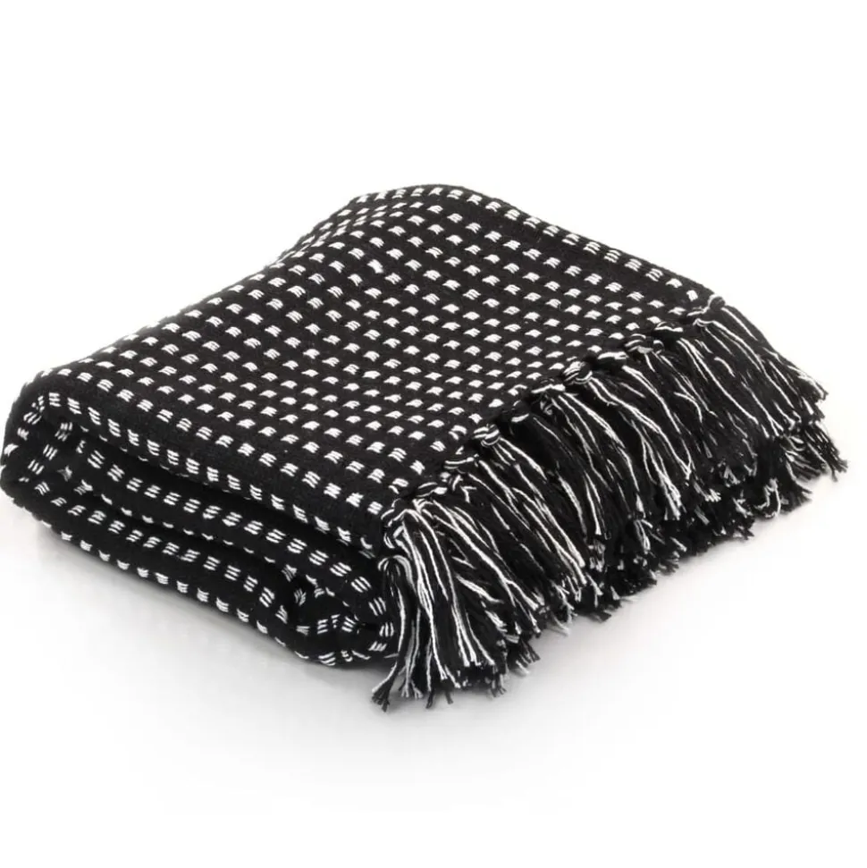 vidaXL Plaid vierkanten 125x150 cm katoen zwart