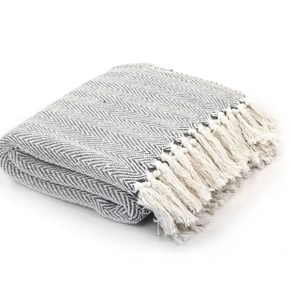 vidaXL Plaid visgraat 125x150 cm katoen grijs
