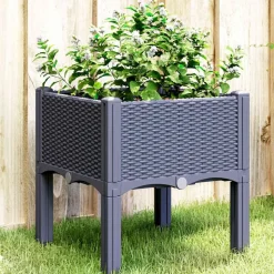 vidaXL Plantenbak met poten 40x40x42 cm polypropeen blauwgrijs