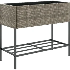 vidaXL Plantenbak met schap poly rattan grijs