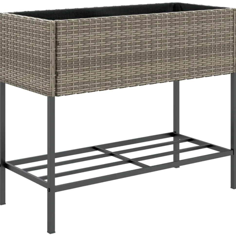 vidaXL Plantenbak met schap poly rattan grijs