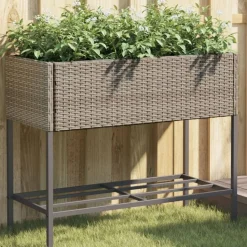 vidaXL Plantenbak met schap poly rattan grijs