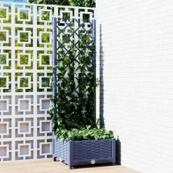 vidaXL Plantenbak met trellis blauwgrijs 40x40x121,5 cm PP