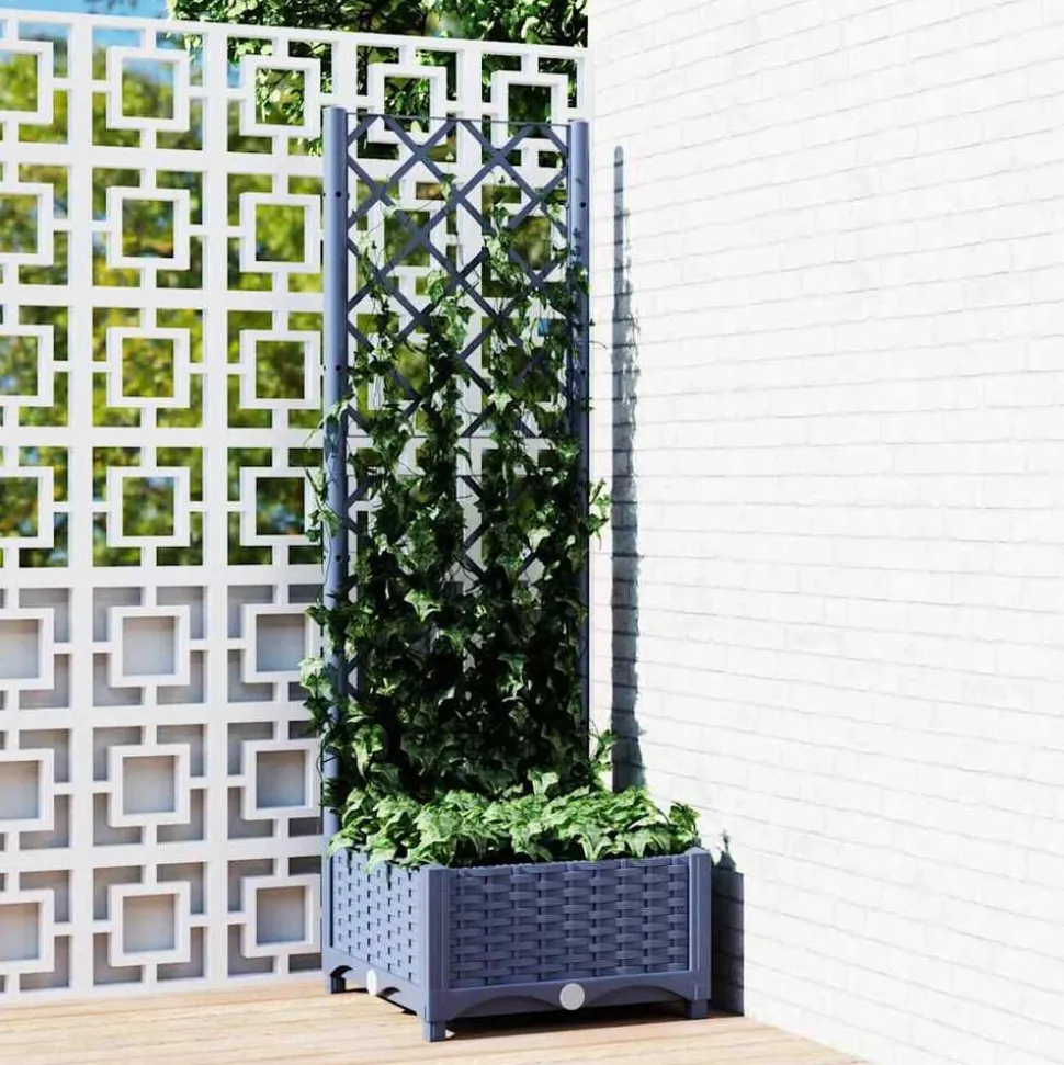 vidaXL Plantenbak met trellis blauwgrijs 40x40x121,5 cm PP
