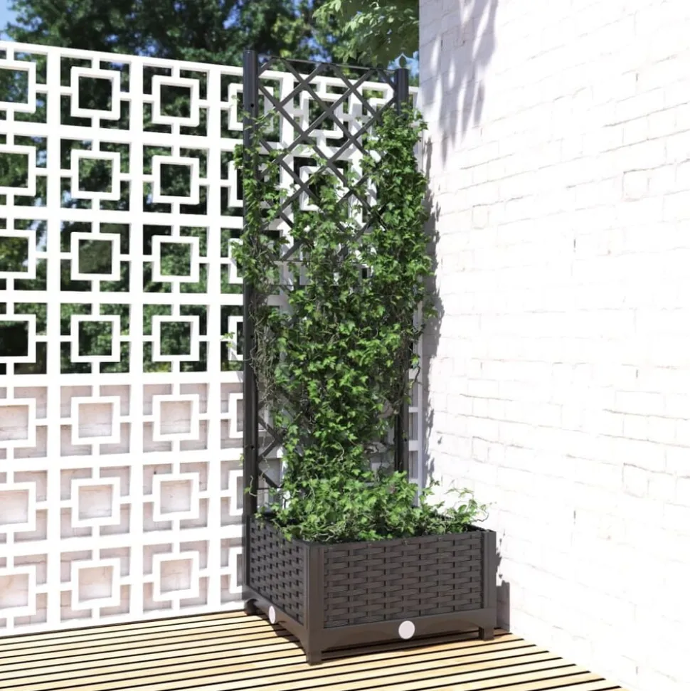 vidaXL Plantenbak met trellis zwart 40x40x121,5 cm PP