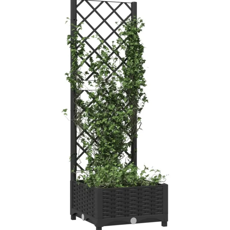 vidaXL Plantenbak met trellis zwart 40x40x121,5 cm PP