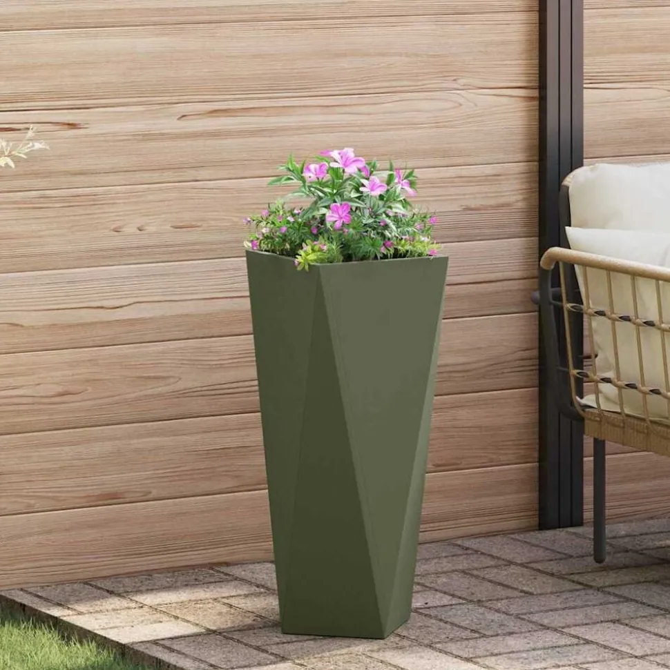 vidaXL Plantenbak Olijf Groen 30 x 30 x 75 cm Staal