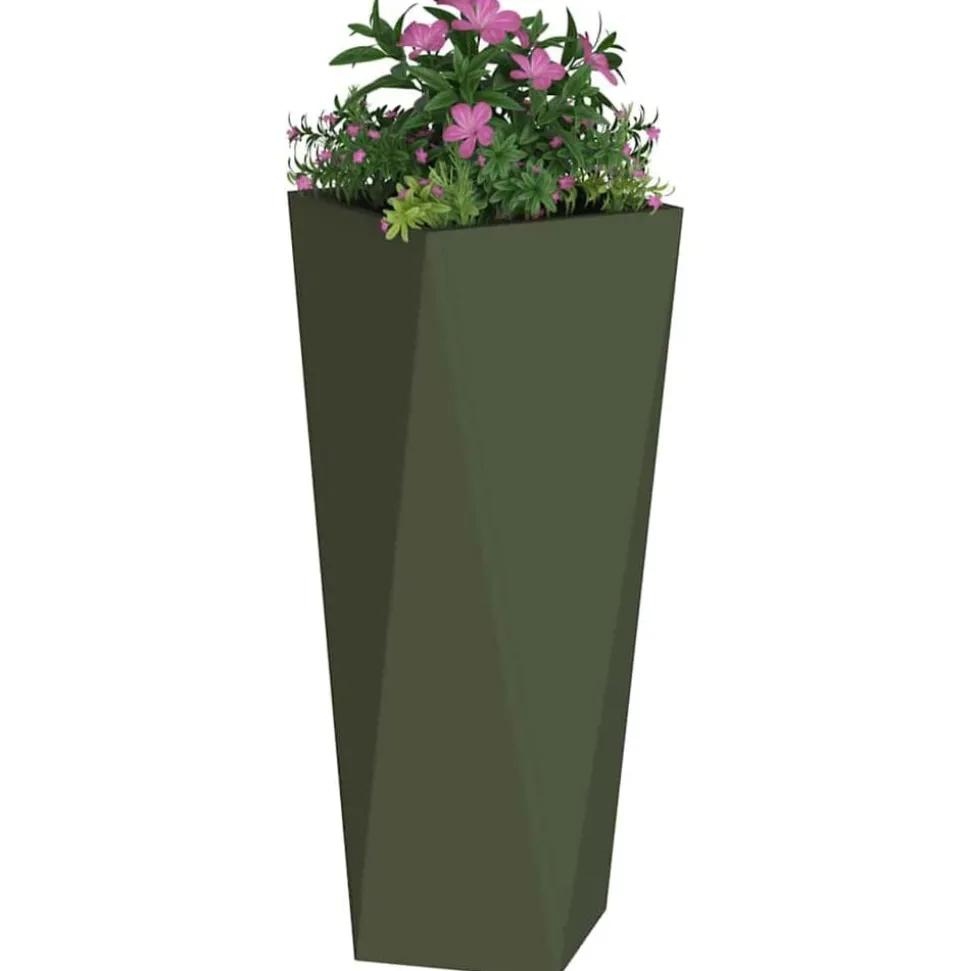 vidaXL Plantenbak Olijf Groen 30 x 30 x 75 cm Staal