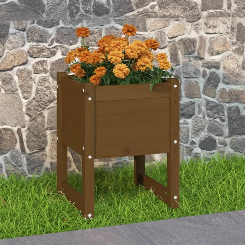 vidaXL Plantenbak 40x40x52,5 cm massief grenenhout honingbruin