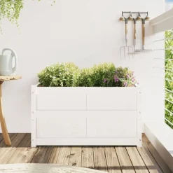 vidaXL Plantenbak 90x50x50 cm massief grenenhout wit