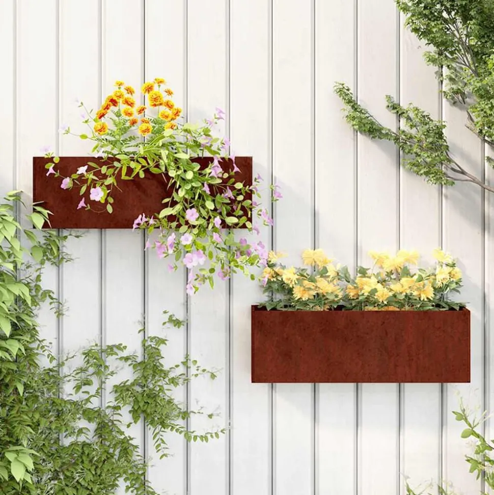 vidaXL Plantenbakken wandmontage 2 st 53x10x17 cm cortenstaal roestig