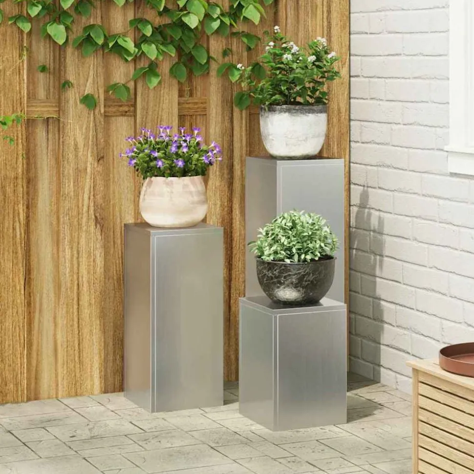 vidaXL Plantenstandaard 3 pcs Zilver Gegalvaniseerd staal