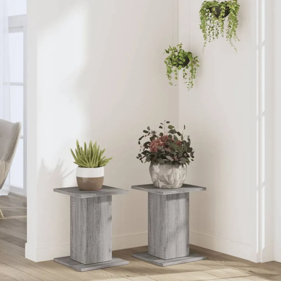 vidaXL Plantenstandaards 2 st 30x30x40 cm bewerkt hout grijs sonoma
