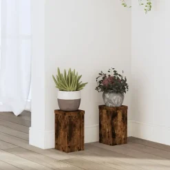 vidaXL Plantenstandaards 2 st 10x10x18 cm bewerkt hout gerookt eiken