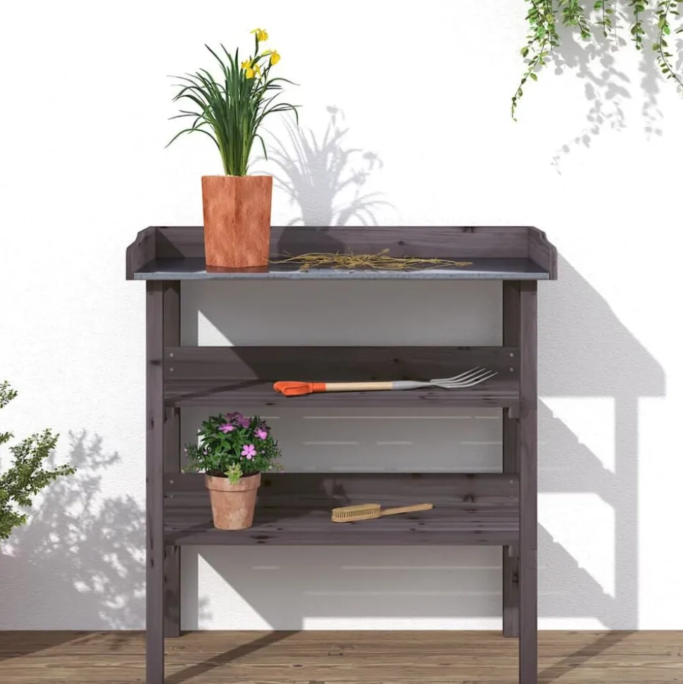 vidaXL Plantentafel met schappen 78x38x82,5 cm vurenhout grijs
