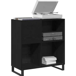 vidaXL Platenkast met plank Zwart Eiken 85 x 38 x 89 cm Bewerkt hout