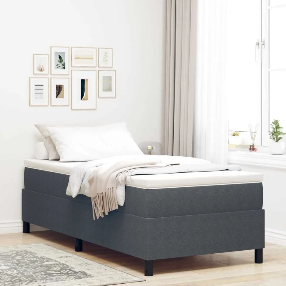 vidaXL Platform bedframe Donkergrijs 80 x 200 cm Katoen Stof