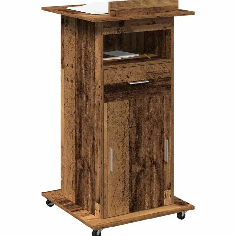 vidaXL Podium met lade met plank Oudhout 55 x 55 x 107 cm Bewerkt hout