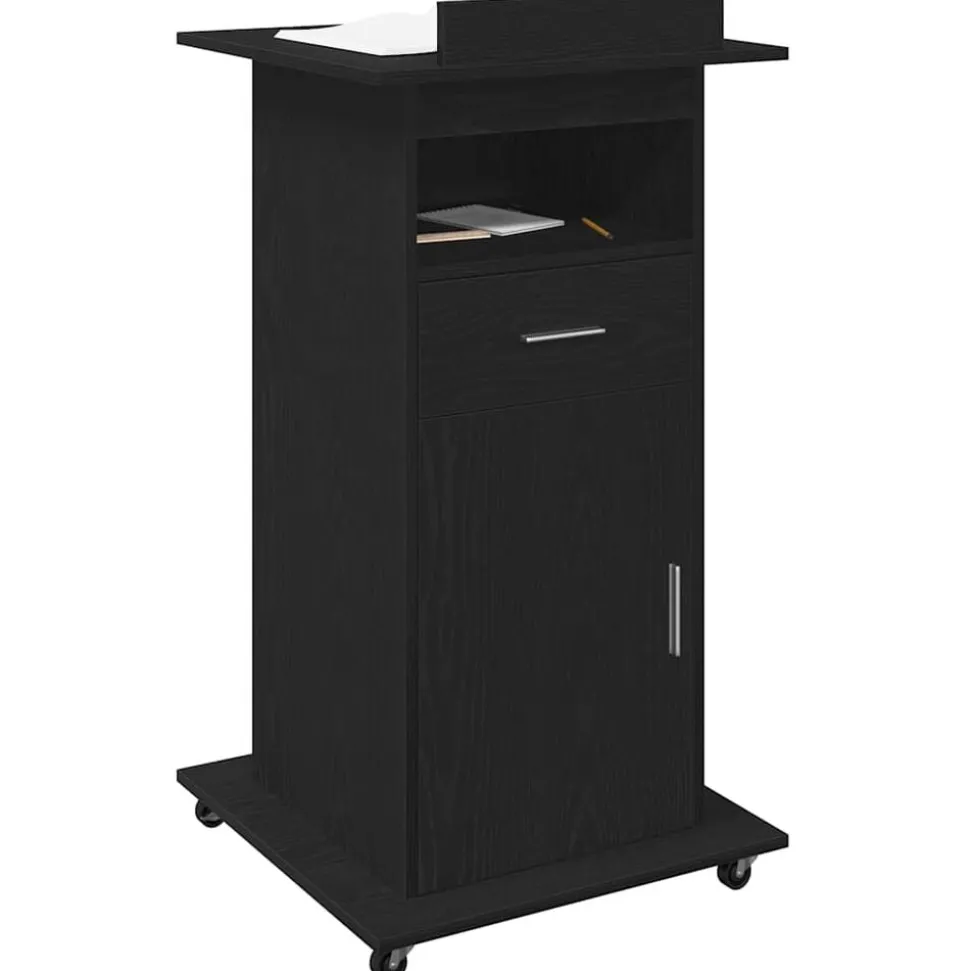 vidaXL Podium met lade Zwart Eiken 55 x 55 x 107 cm Bewerkt hout