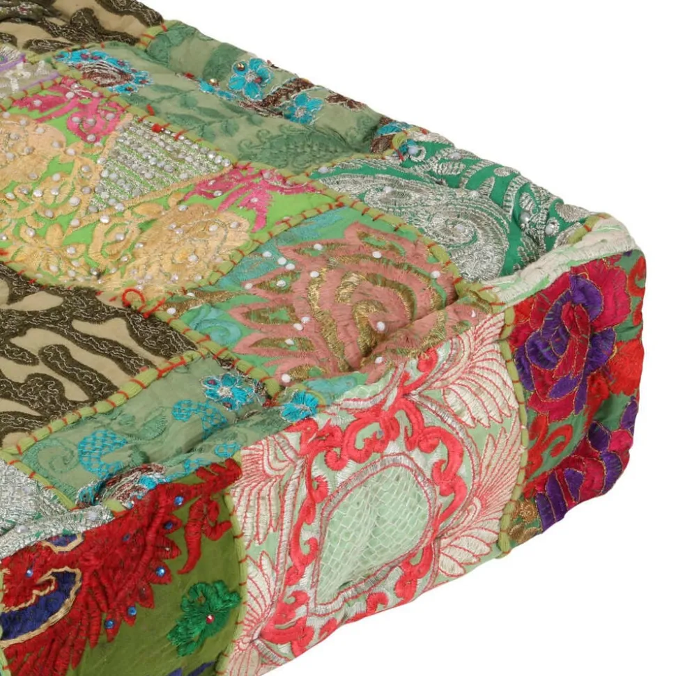 vidaXL Poef patchwork vierkant handgemaakt 50x50x12 cm katoen groen