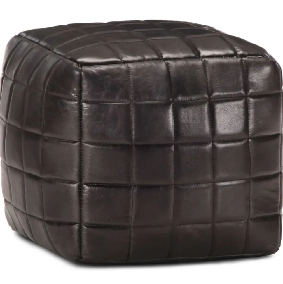 vidaXL Poef 40x40x40 cm echt geitenleer zwart