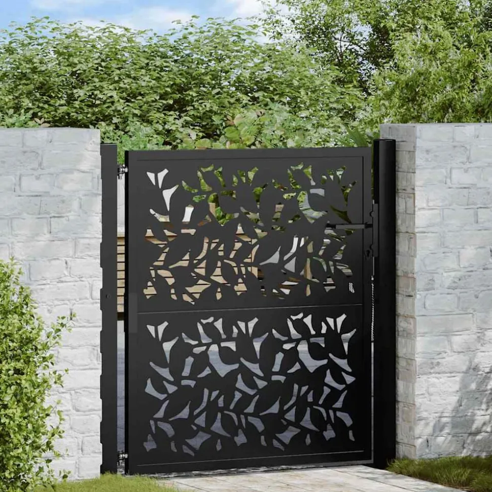 vidaXL Poort met bladontwerp 100x100 cm staal zwart