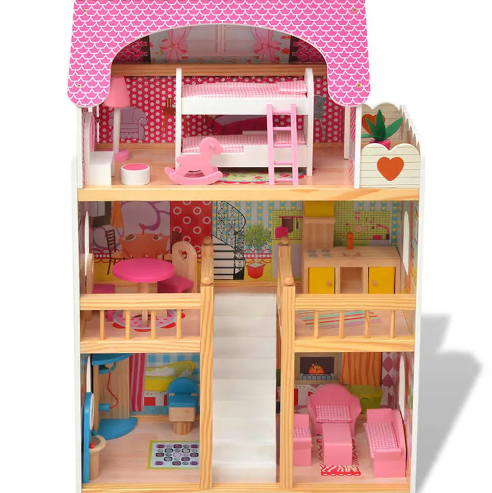 vidaXL Poppenhuis 3 verdiepingen 60x30x90 cm hout