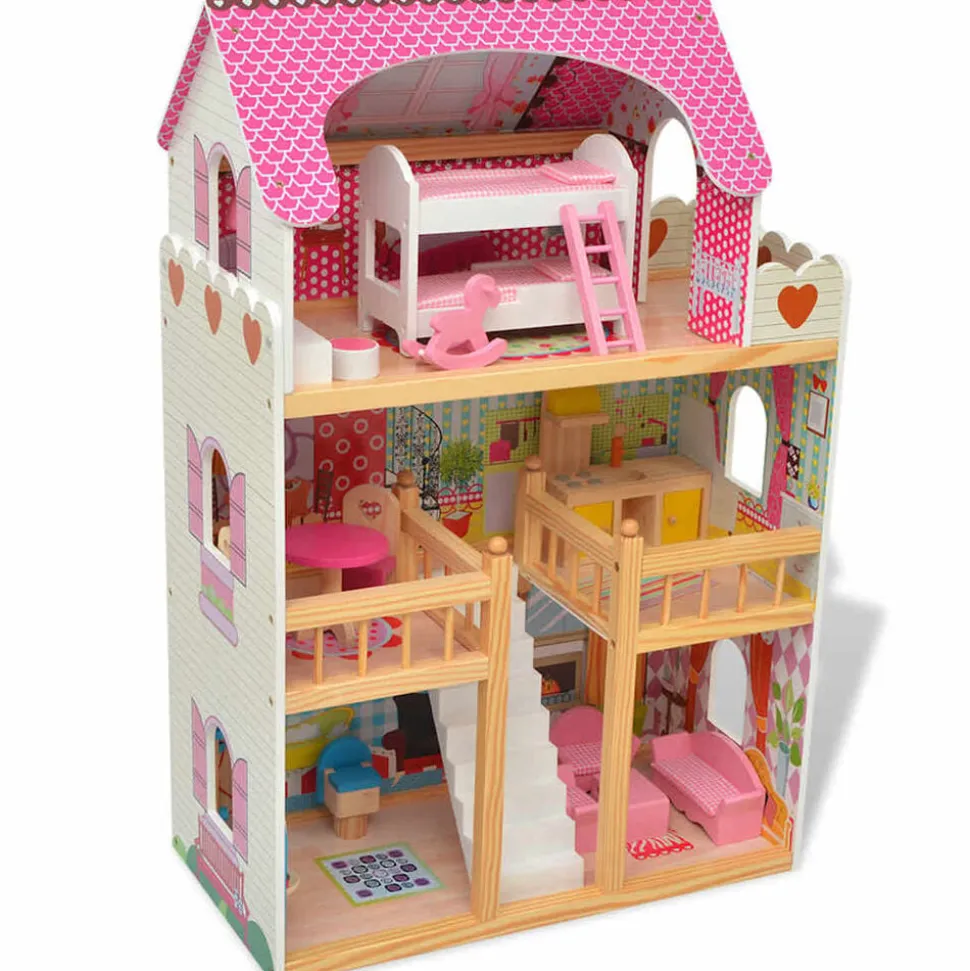 vidaXL Poppenhuis 3 verdiepingen 60x30x90 cm hout