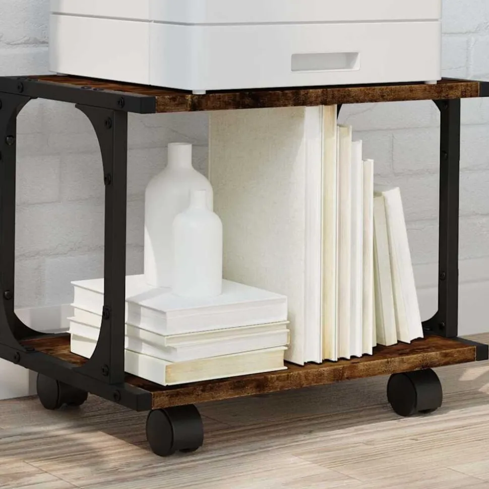 vidaXL Printerkastje 2-laags 41x28x33,5 cm bewerkt hout gerookt eiken