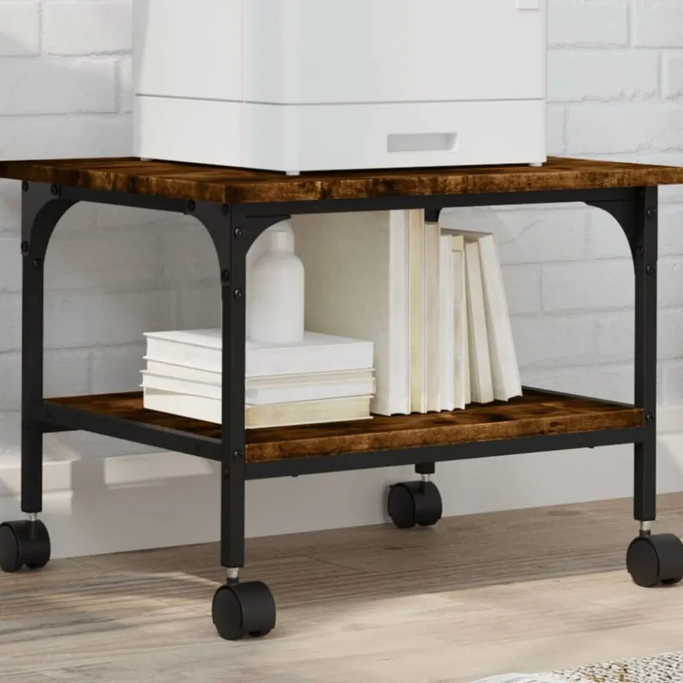 vidaXL Printerkastje 2-laags 50x40x38 cm bewerkt hout gerookt eiken