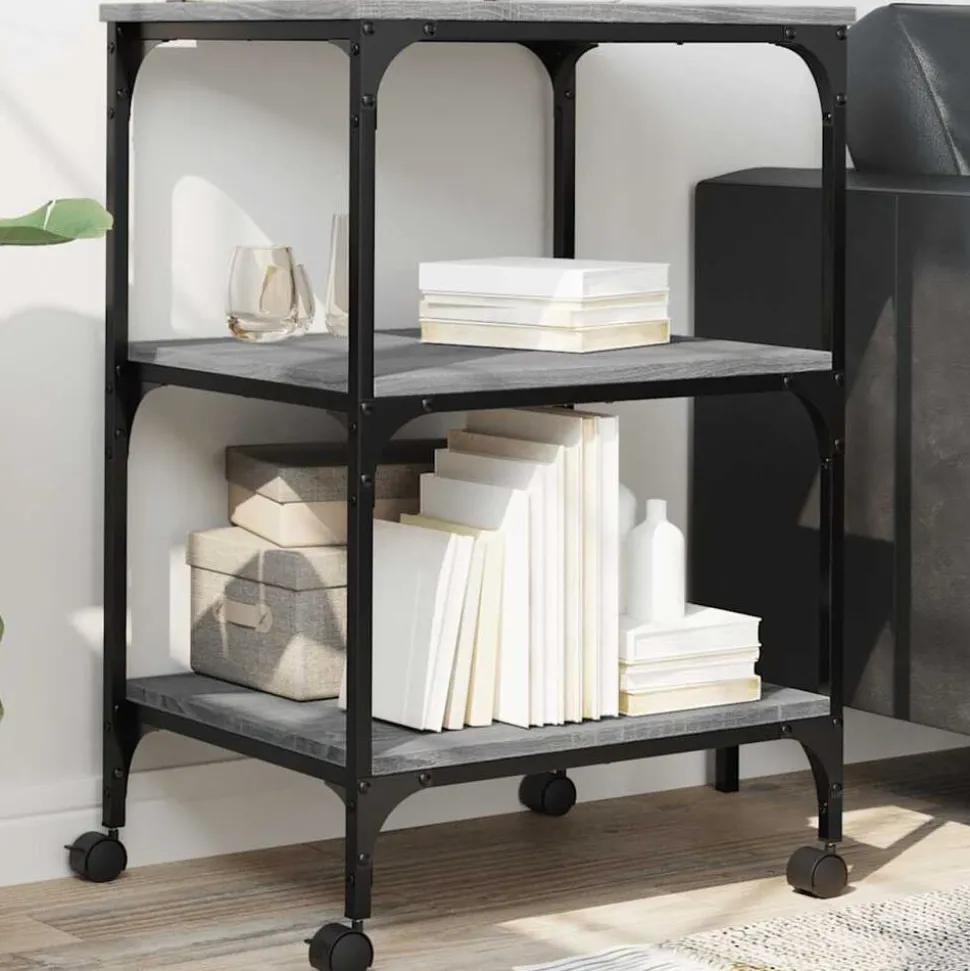 vidaXL Printerkastje 3-laags 50x41x75 cm bewerkt hout grijs sonoma