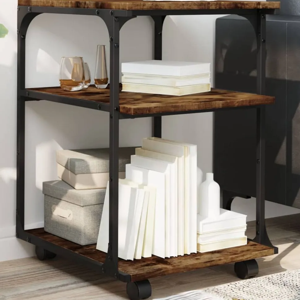 vidaXL Printerkastje 3-laags 43x48x64 cm bewerkt hout gerookt eiken